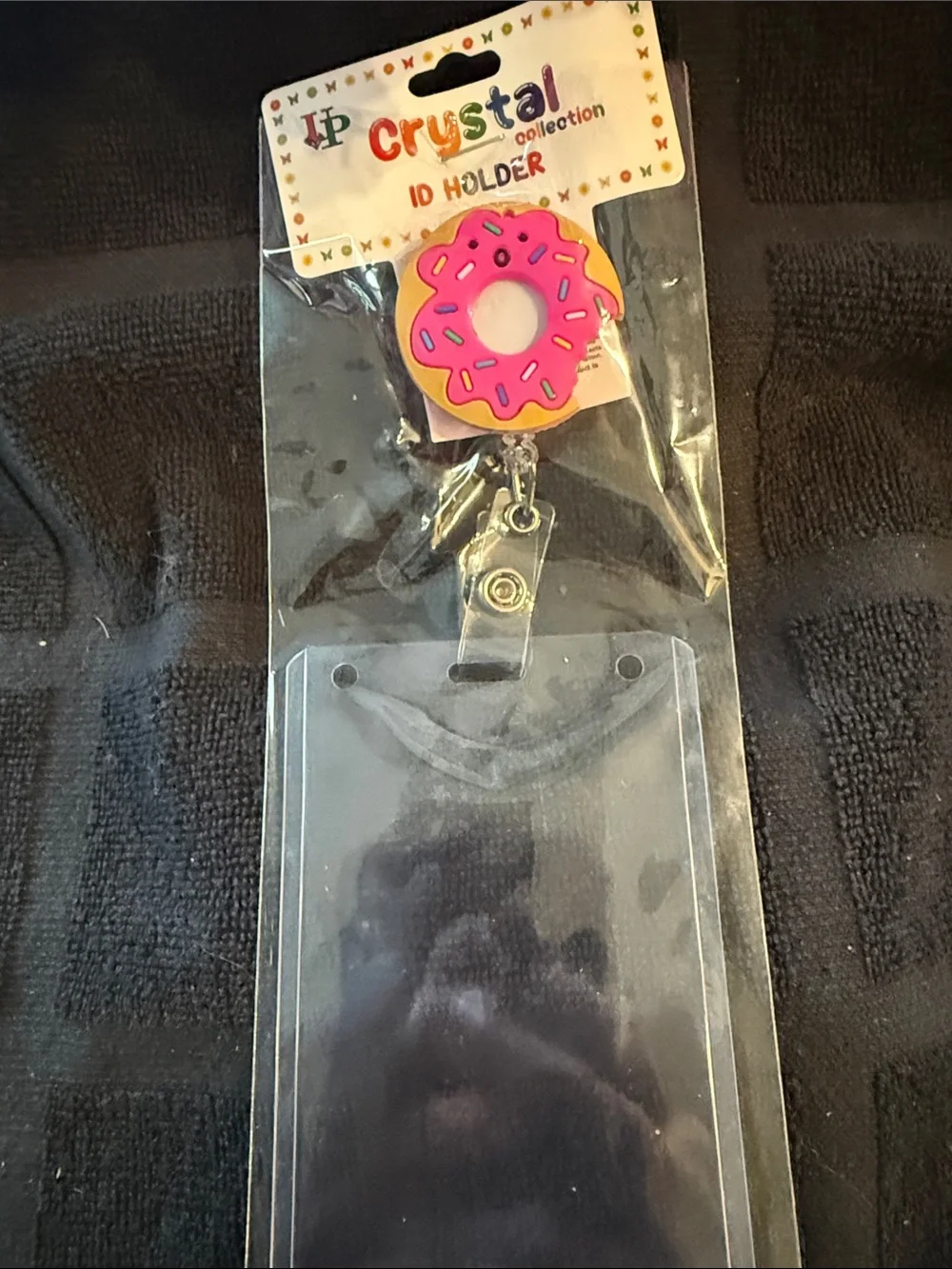 Pink Donut ID Badge Holder with Retractable Clip